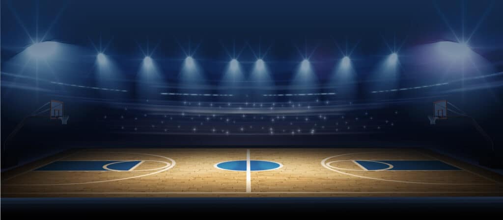 basketball court with spotlights
