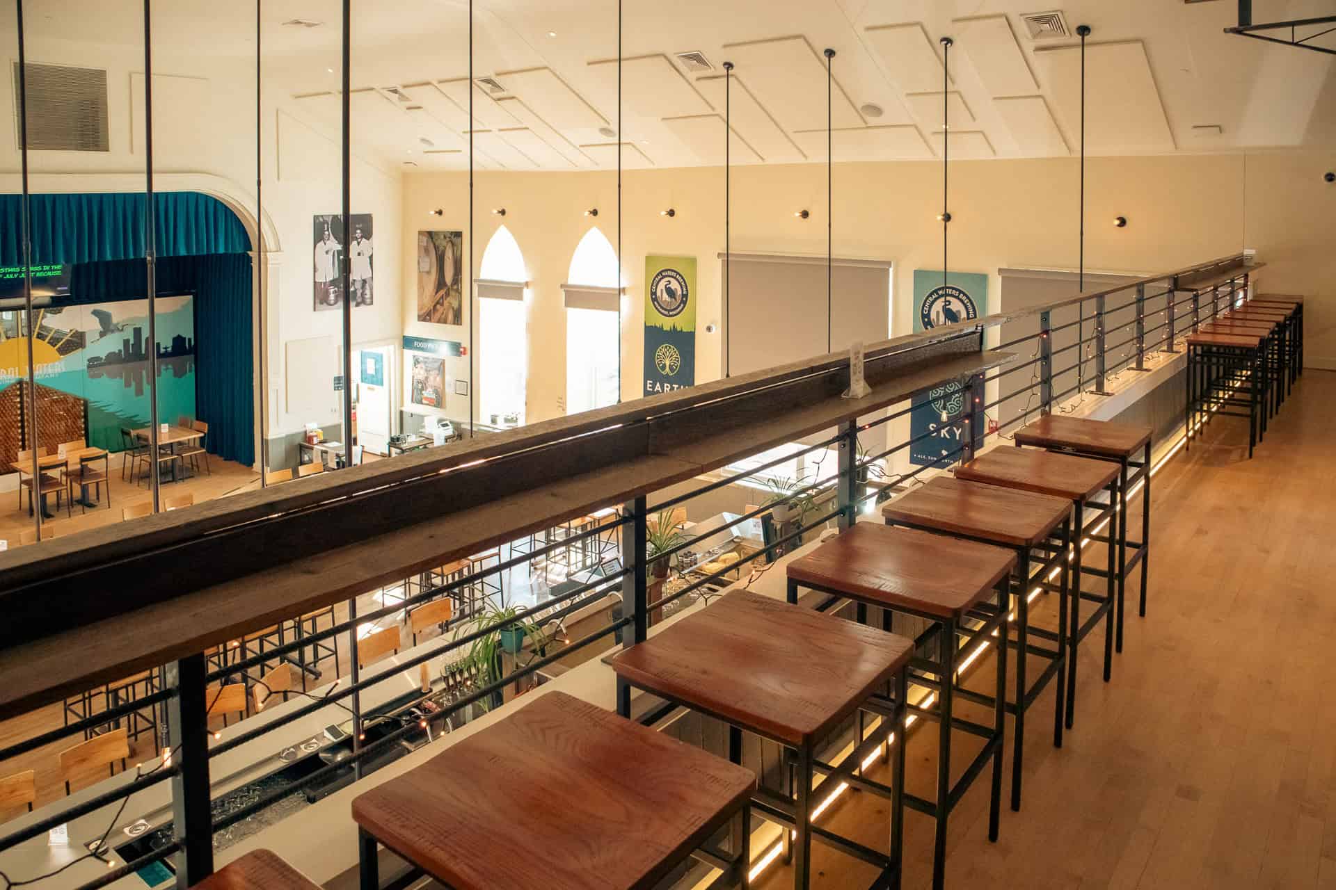 View overlooking the main taproom from the mezzanine